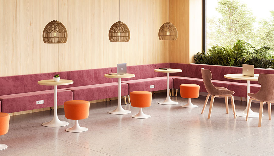 Laguna Banquettes with Harmony Tables and Tango Stools and Nathan Chairs