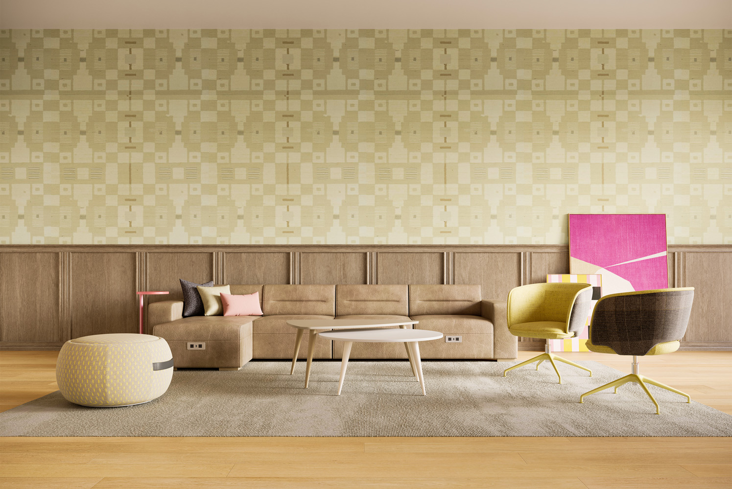 Roman Lounge with Hazel Modular and Hermosa Tables
